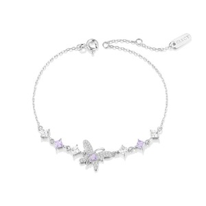 おしゃれ パープル 蝶々 キラキラ ブレスレット
