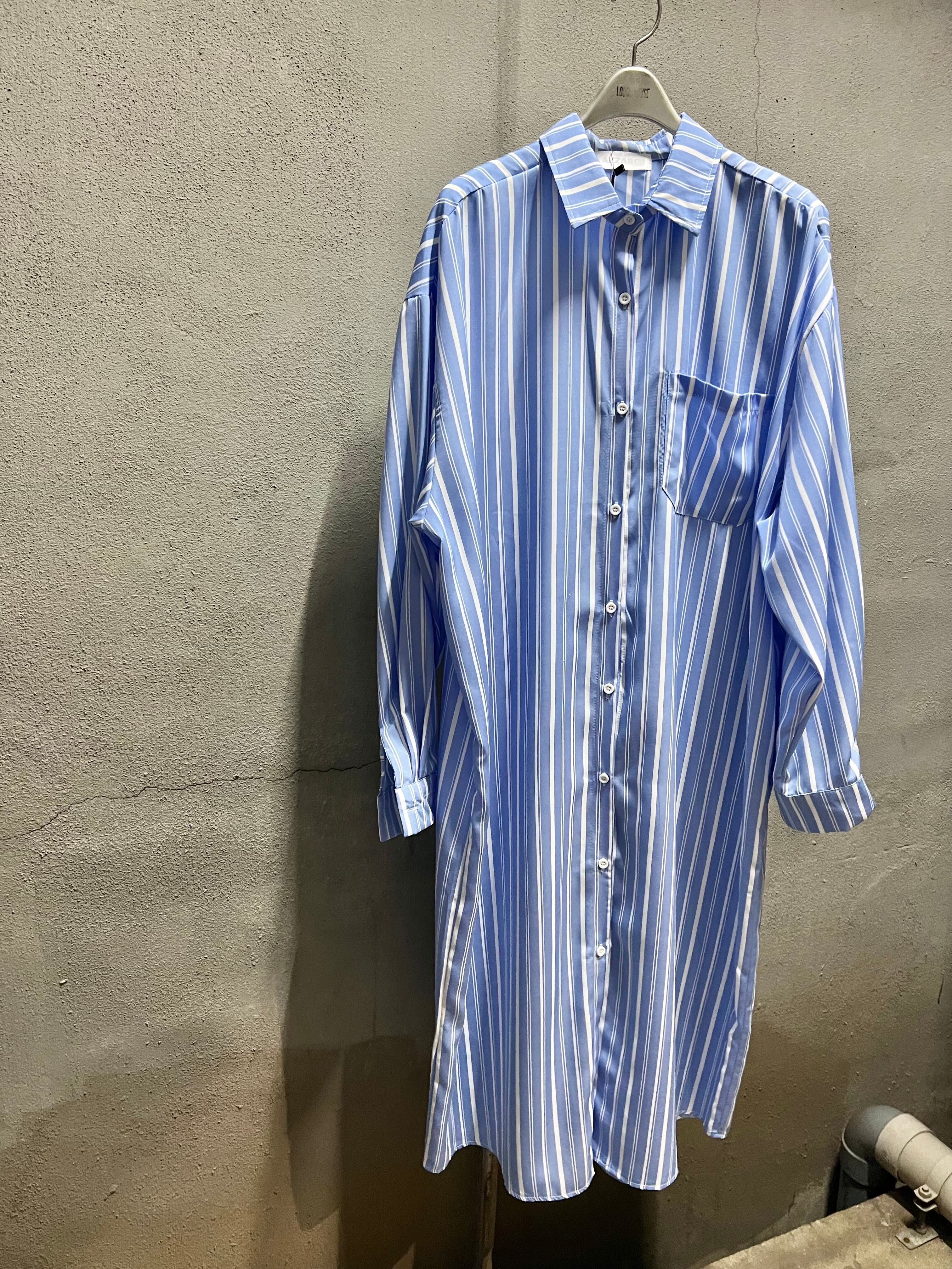 stripe long shirt one-piece シャツ シャツワンピ ロングワンピ
