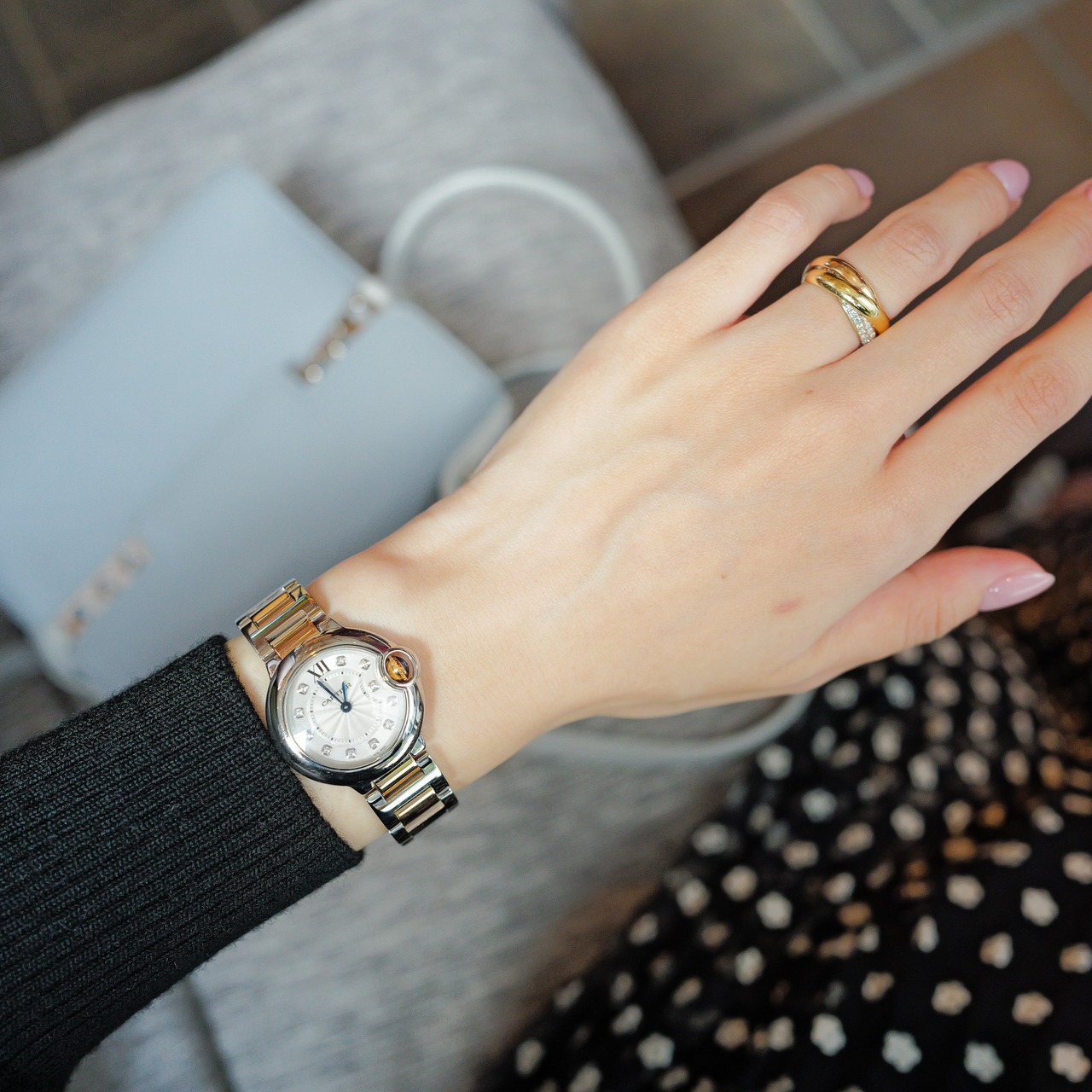 カルティエ バロンブルー SM ダイヤルダイヤモンド PGコンビ