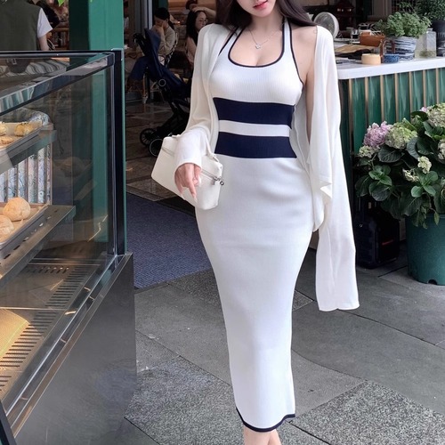 2色／バイカラーラインニットワンピ ・11397