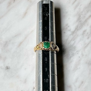 antique georgian 15ct gold natural emerald set with 2 rose cut diamond