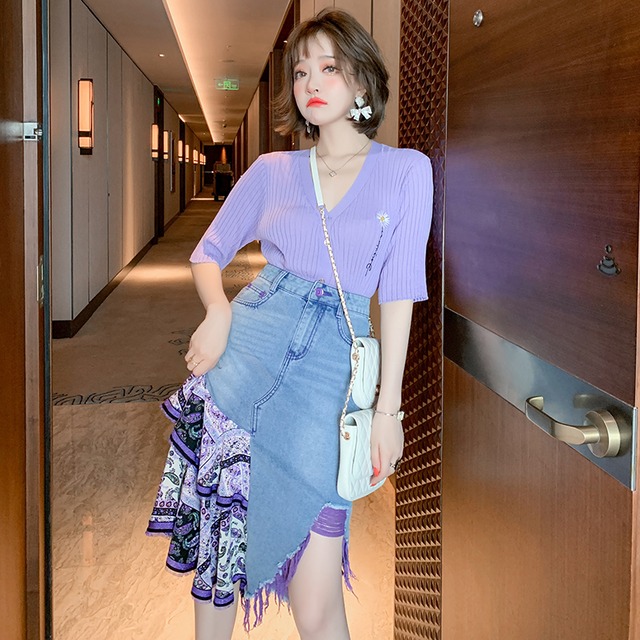 スリムニットカーディガンスカート スプリング レッド 刺繍 春物 ステッチ MIUCO52708635016