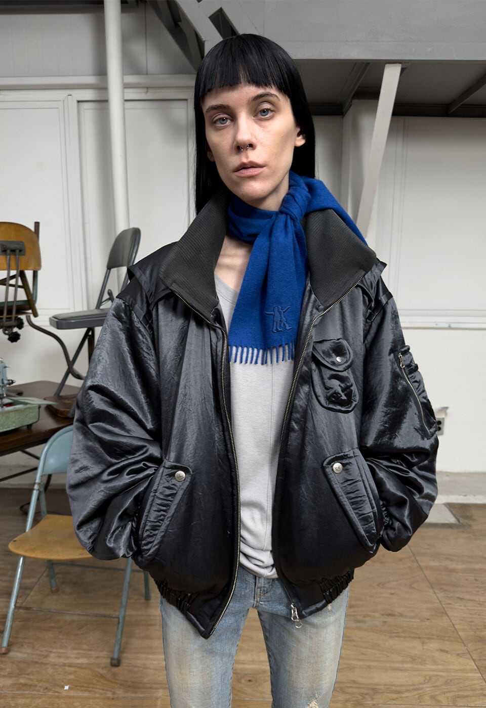 OPEN YY] ZIP SLIT SKINNY JEANS, BLUE 正規品 韓国ブランド