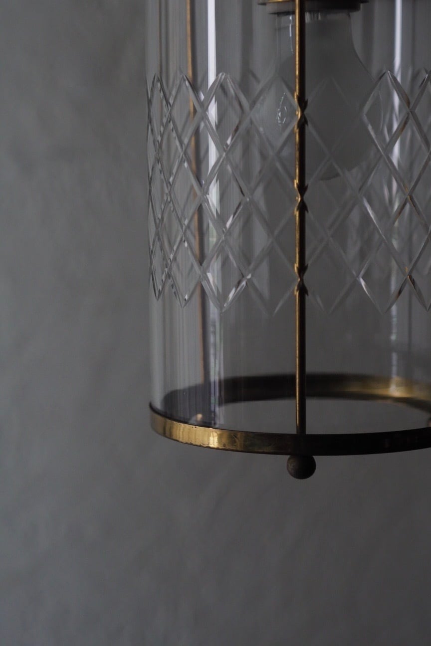 カットガラス円柱ペンダントランプ-vintage glass pendant lamp