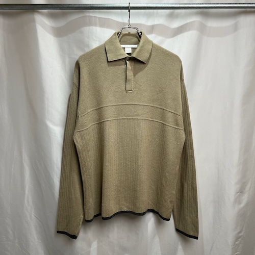 90s PERRY ELLIS　コットン　レーヨン　ニット　バイカラー　ポロシャツ　L