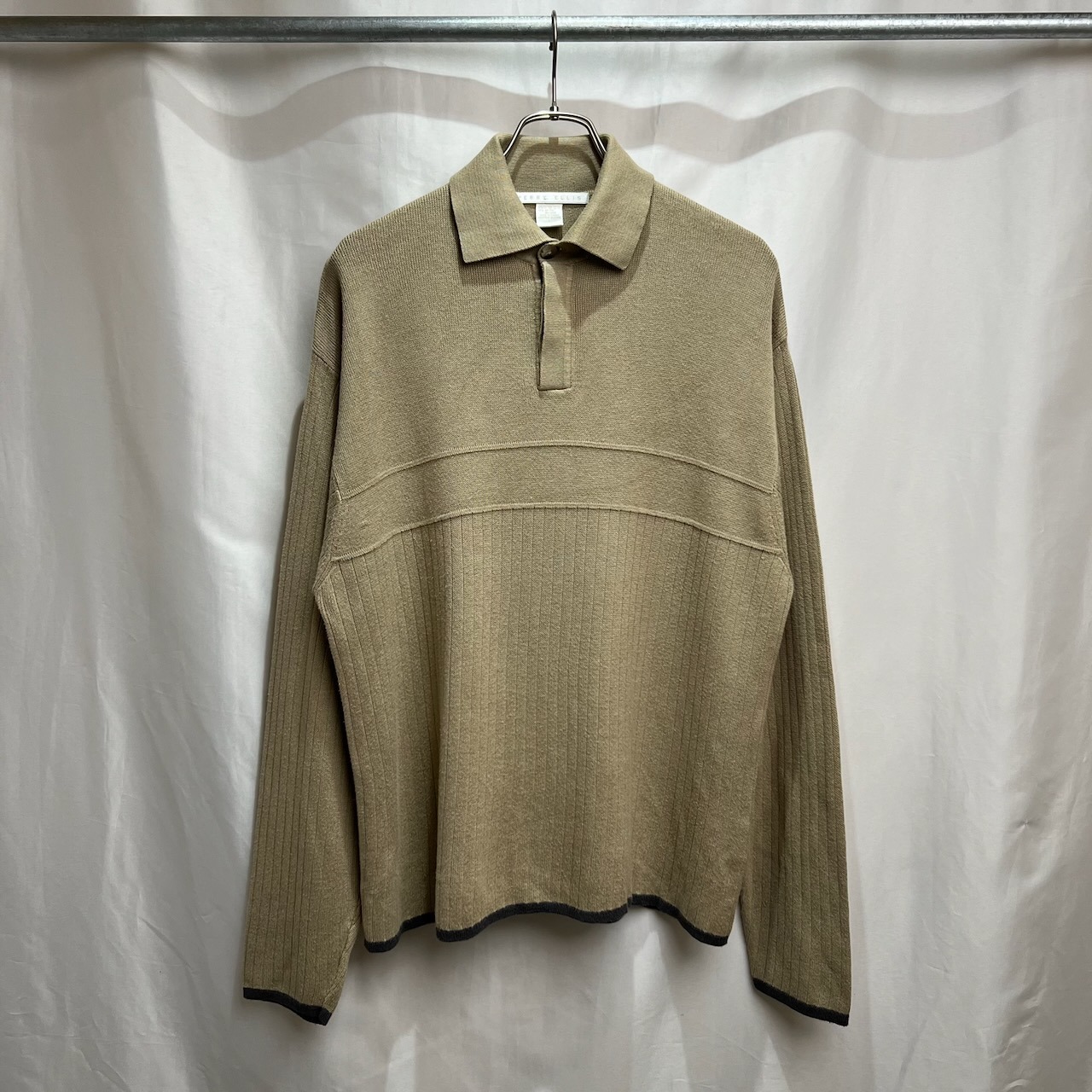 90s PERRY ELLIS コットン レーヨン ニット バイカラー ポロシャツ L
