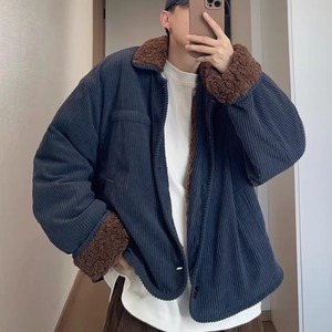 Retro Navy Corduroy Jacket – Brown Cloud Fleece Warm Padded Coat (FD056)