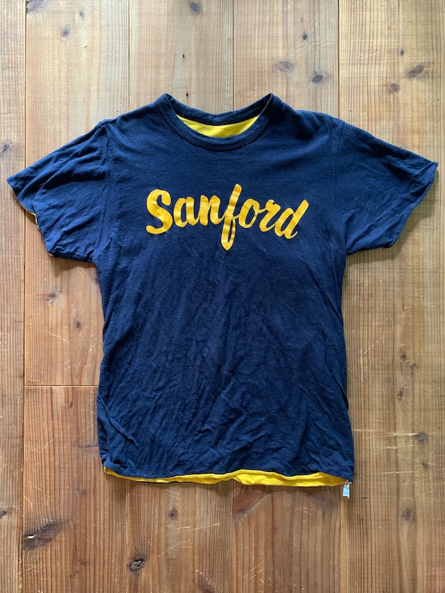80's トリコタグ Champion ''Sanford'' リバーシブルTシャツ 濃紺X黄 表記(M) USA製