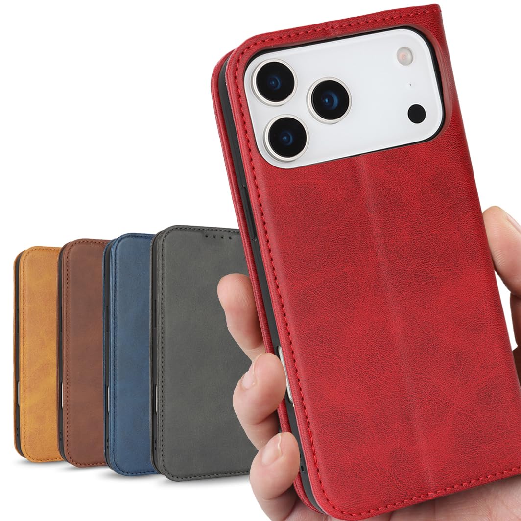 iPhone 18 pro Max 通用 17proMax ケース 手帳型 アイフォン18promax 適用 iCoverCase レトロ レッド