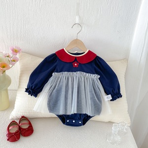 【BABY】フラワーネイビーロンパース