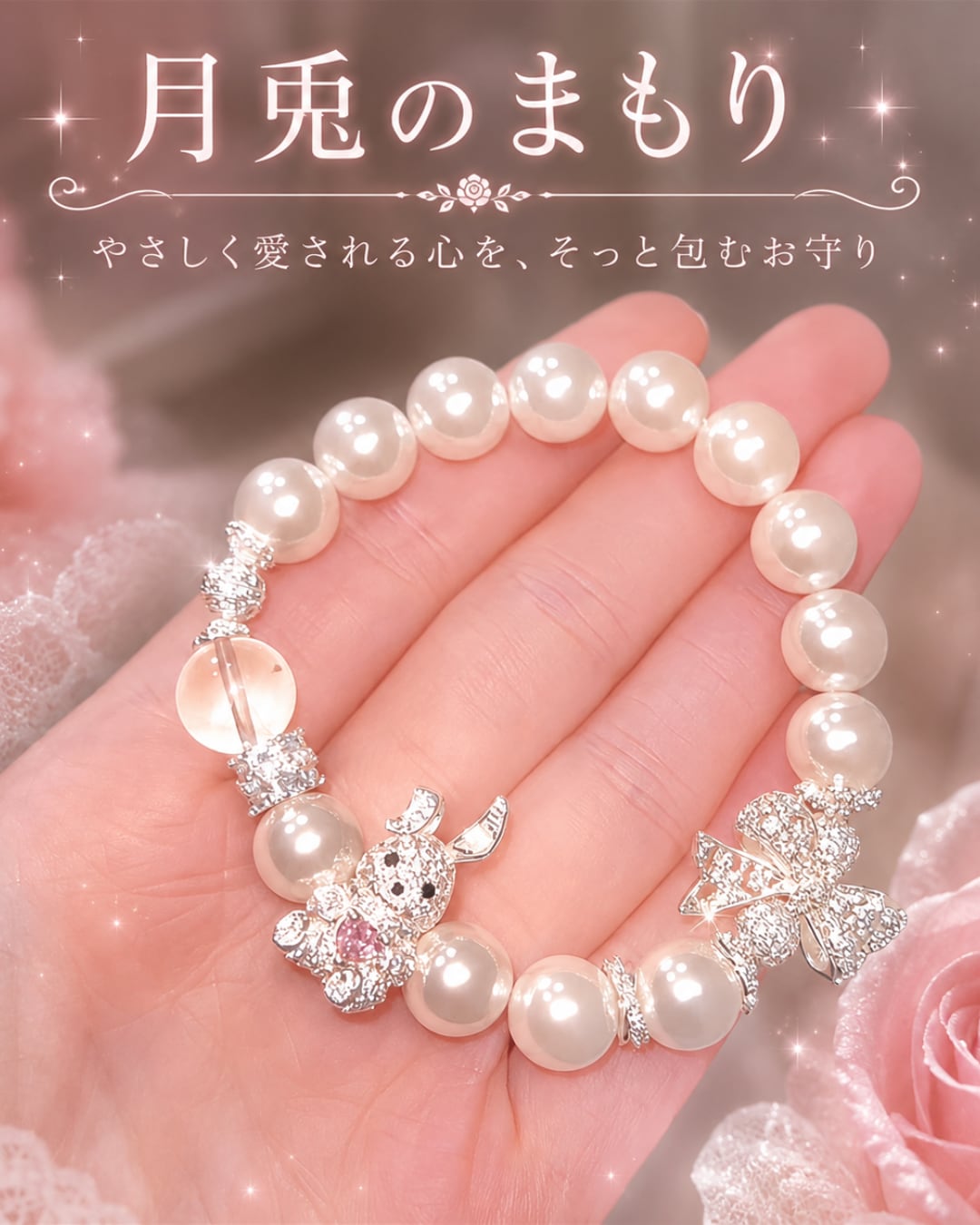 月うさぎの恋結び ― やさしいご縁と幸運を招くミルキークォーツお守りブレスレット❤︎B220
