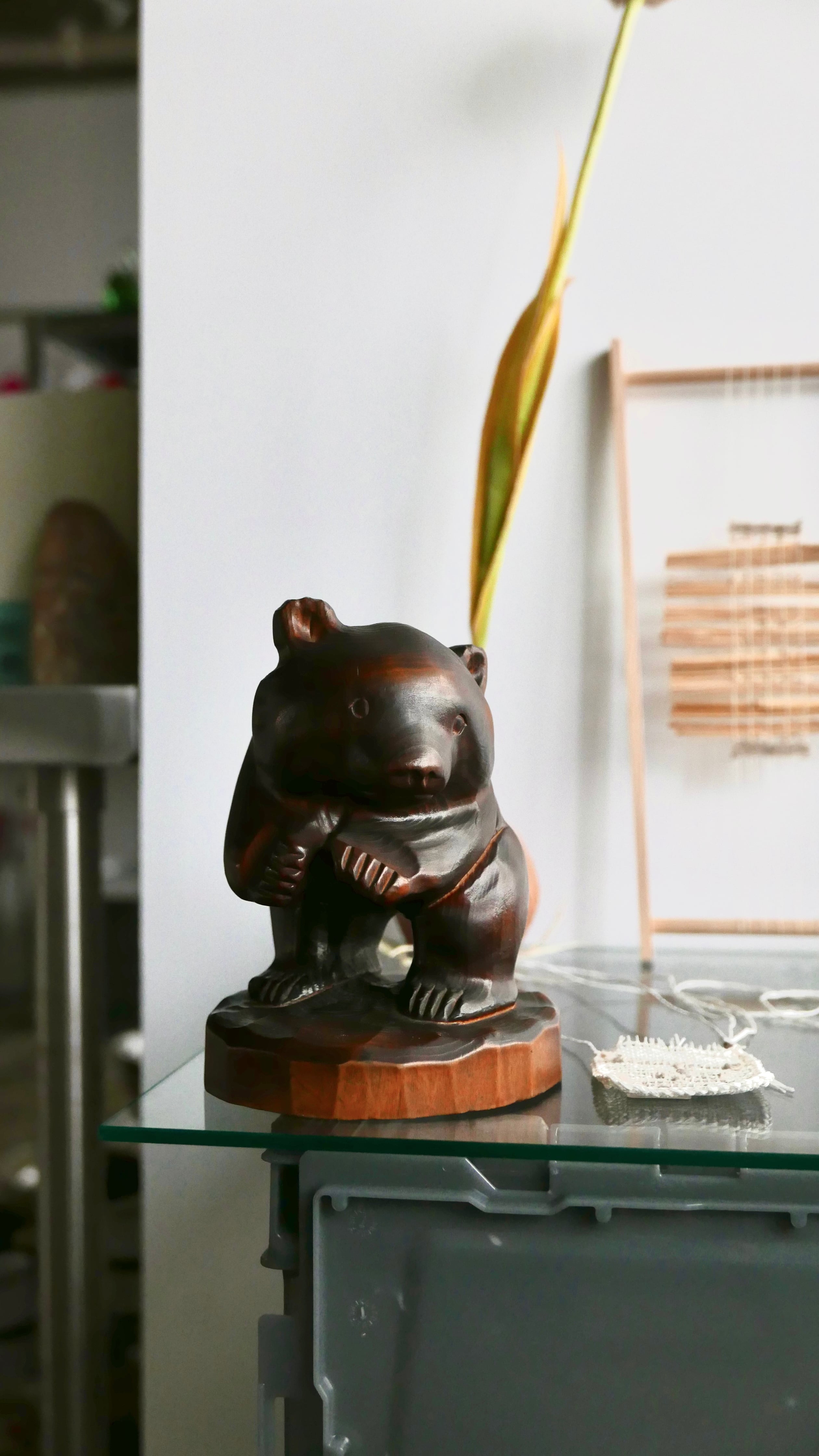 old japan wooden bear , smooth body