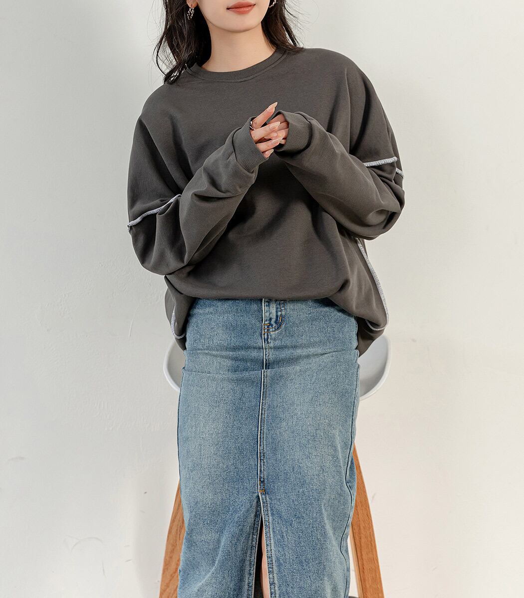 宅配便】バイカラーオーバーロックスウェット／tops2096 | DAY CLOSET