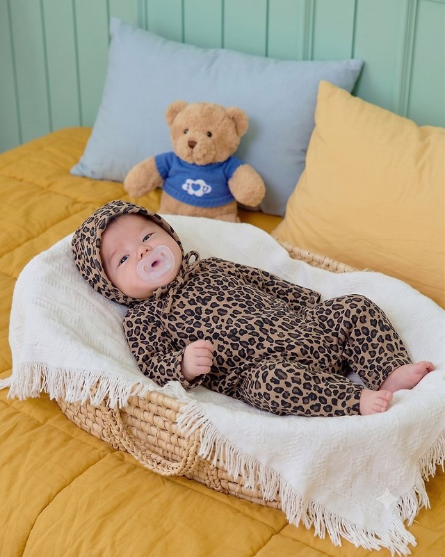 【取寄】oottbebe｜little leopard full body suit and bonnet set｜リトルヒョウ柄全身スーツ&ボンネットセット｜S-M｜baby｜26 autumn