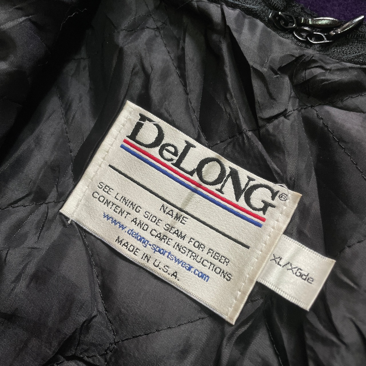 USA製 DeLONG ウールスタジャン 袖レザー カレッジチームロゴワッペン 