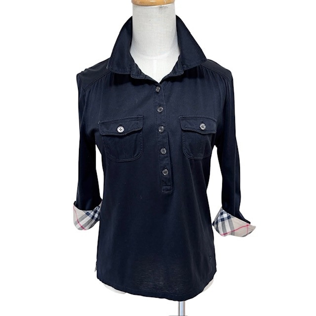 古着 バーバリーロンドン BURBERRY LONDON 七分袖シャツ クリーニング済み 黒 ノバチェック レディース サイズ2