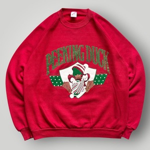 【USA製】90s JERZEES スウェットトレーナー 赤/RED メンズ XL VINTAGE アメリカ製 クリスマス アニマル ロゴ プリント ジャージーズ 正規