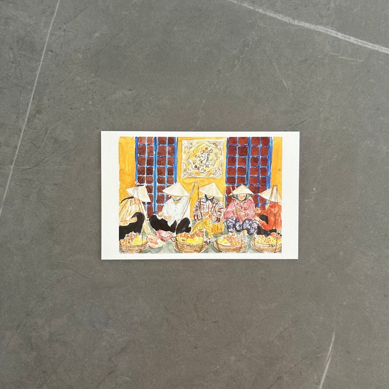 ベトナムアート】ポストカード ハノイの売り子たち | Sáng art