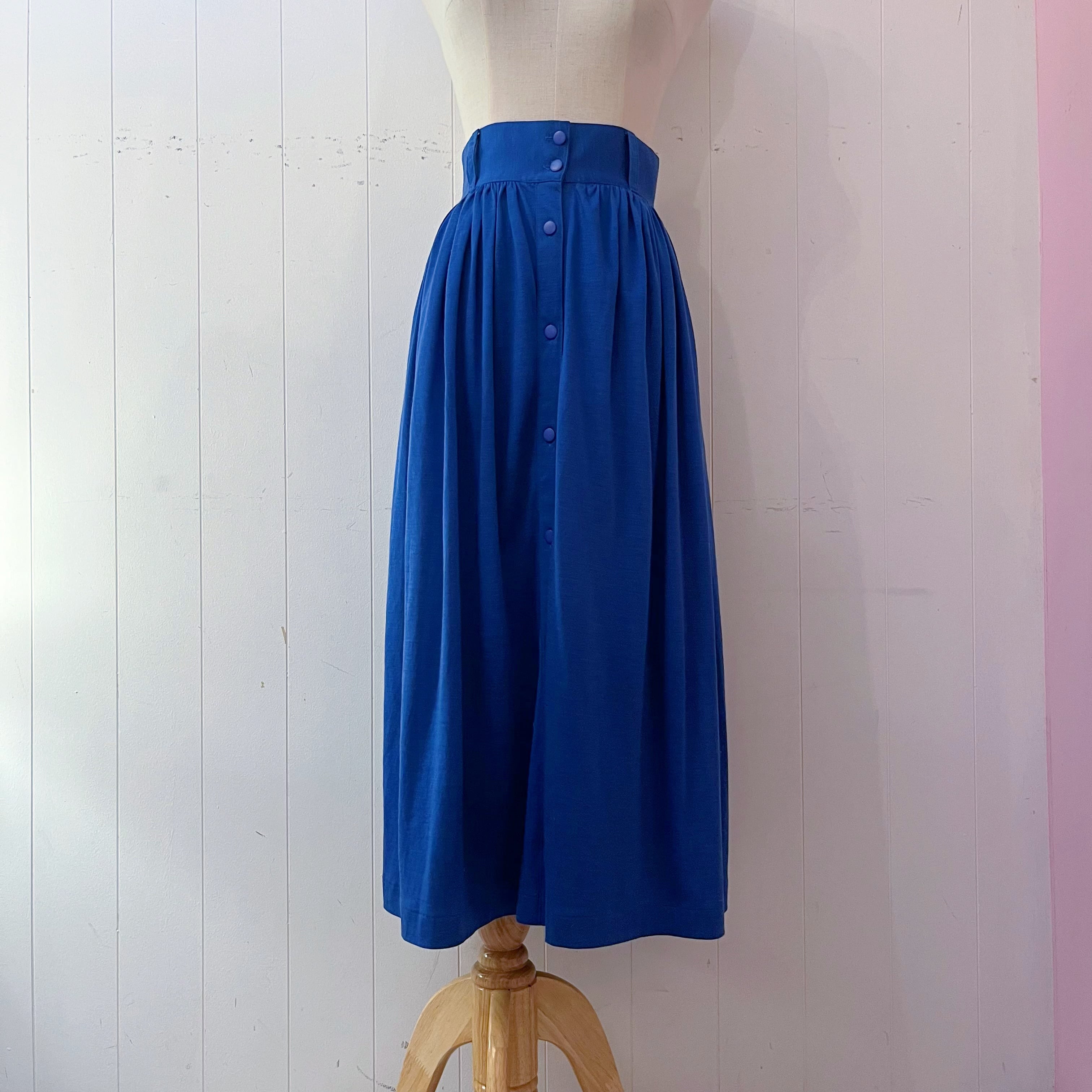 renoma / blue front button gather skirt
