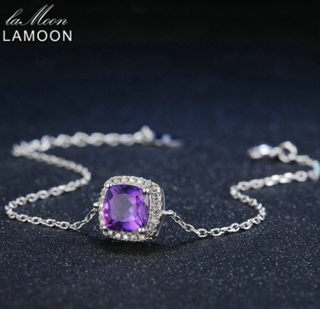 Lamoon　チェーンブレスレット　1.75ct 100％ナチュラルパープルアメジスト　925スターリングシルバー　S925 LMHI007　SKU-471