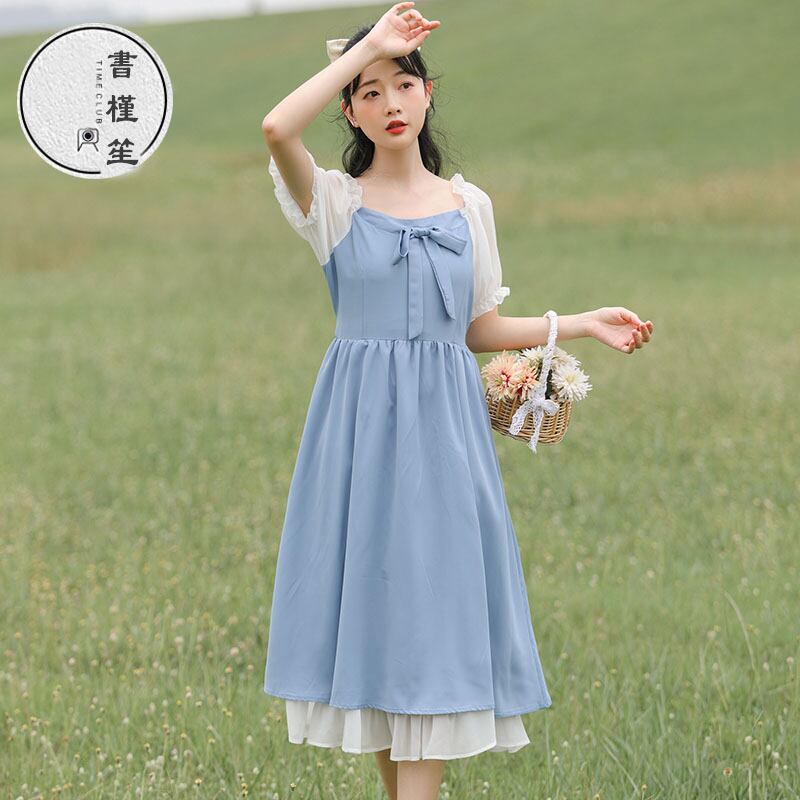 書槿笙シリーズ ワンピース 3color 緑or青or黄 ロング丈 デート ロング丈 夏 お姫様 お祭り 花火大会 Elegant