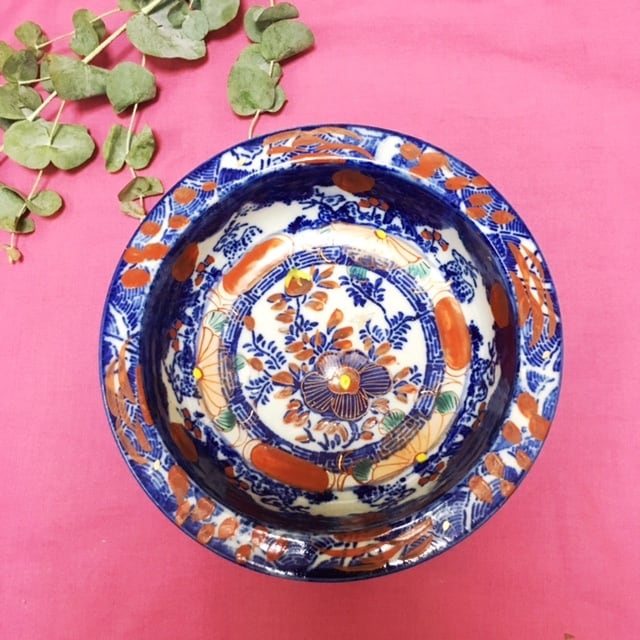 古伊万里　紅の美しい藍印判　鉢
