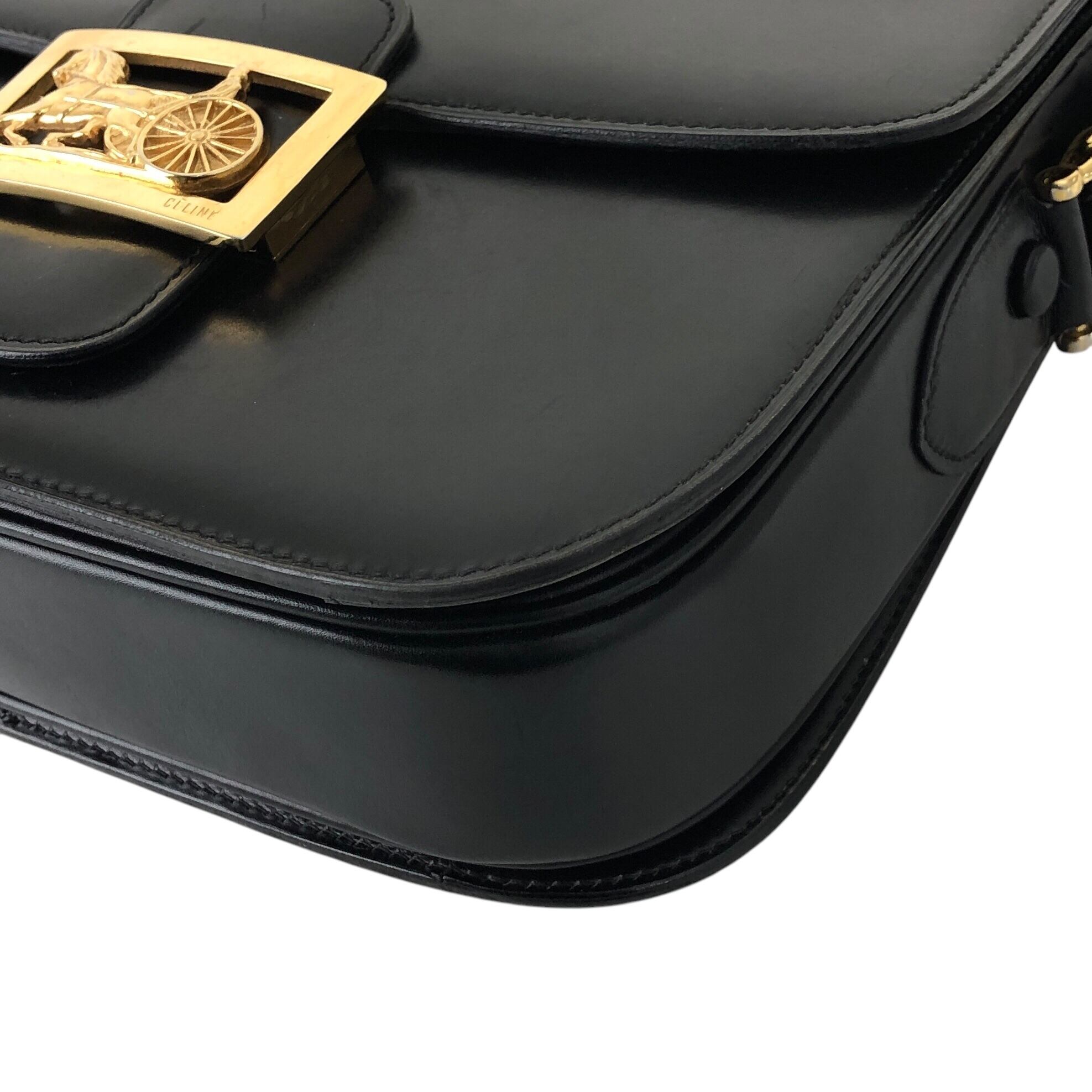 CELINE ショルダーバッグ ホースキャリッジ レザー ヴィンテージ オールド CELINE セリーヌ ショルダーバッグ ブラック 馬車 ホースキャリッジ