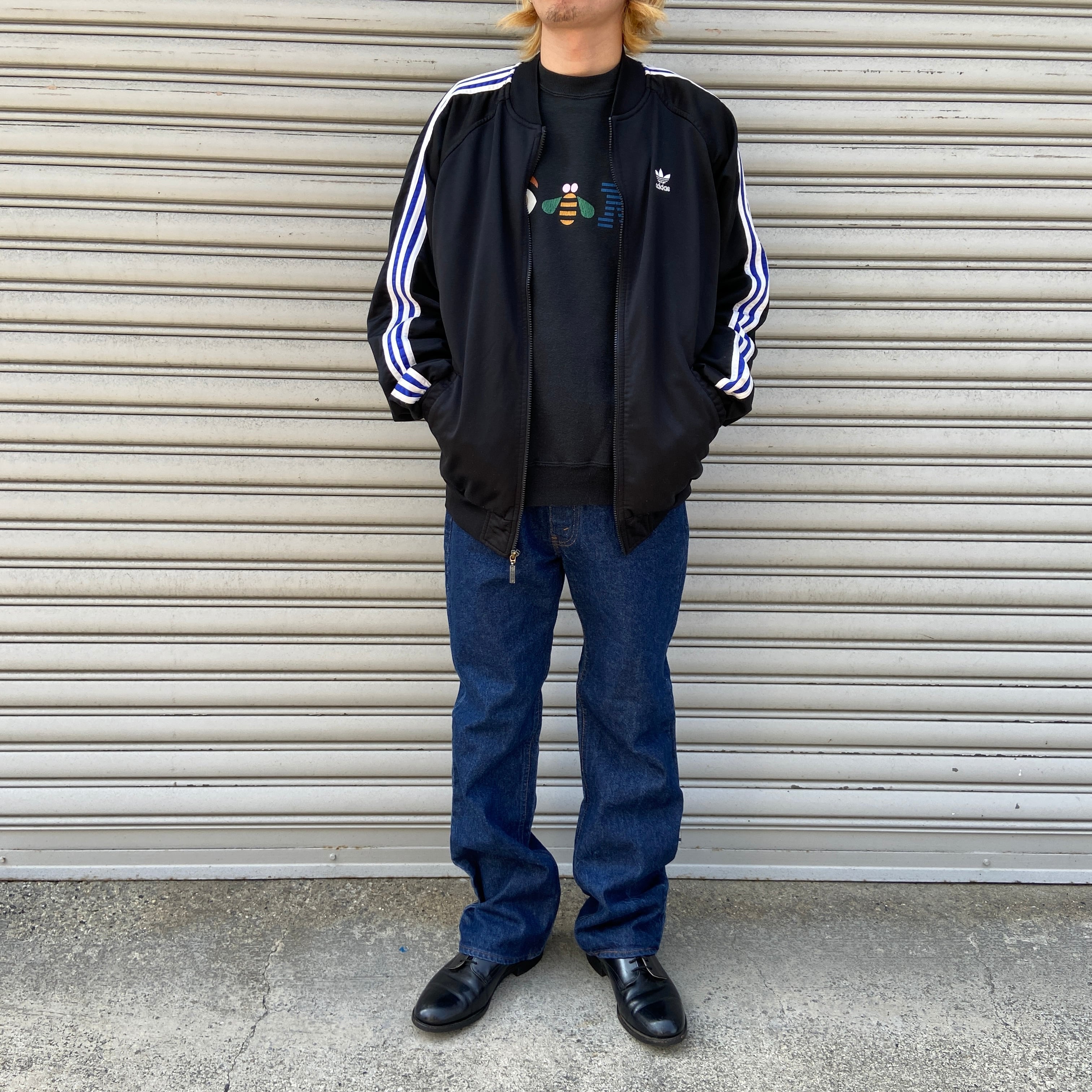 送料無料』80s adidas 万国旗タグ トラックジャケット ブラック M 黒  