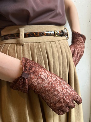 RIBBON CUFF LACE GLOVES  -BRICK RED-