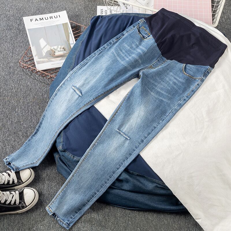 【新作】【送料無料】 610＃秋春ストレッチデニムマタニティスキニージーンズ調節可能なベリーパンツ服妊娠中の女性妊娠中のズボン スプリング 春物 オータム 秋物 アジャスタブル AL expec466448647650