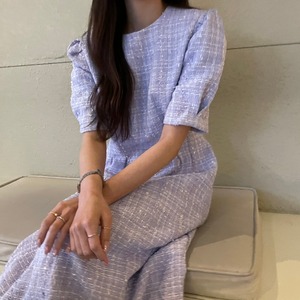 ラウンドネックツイードワンピース 00302