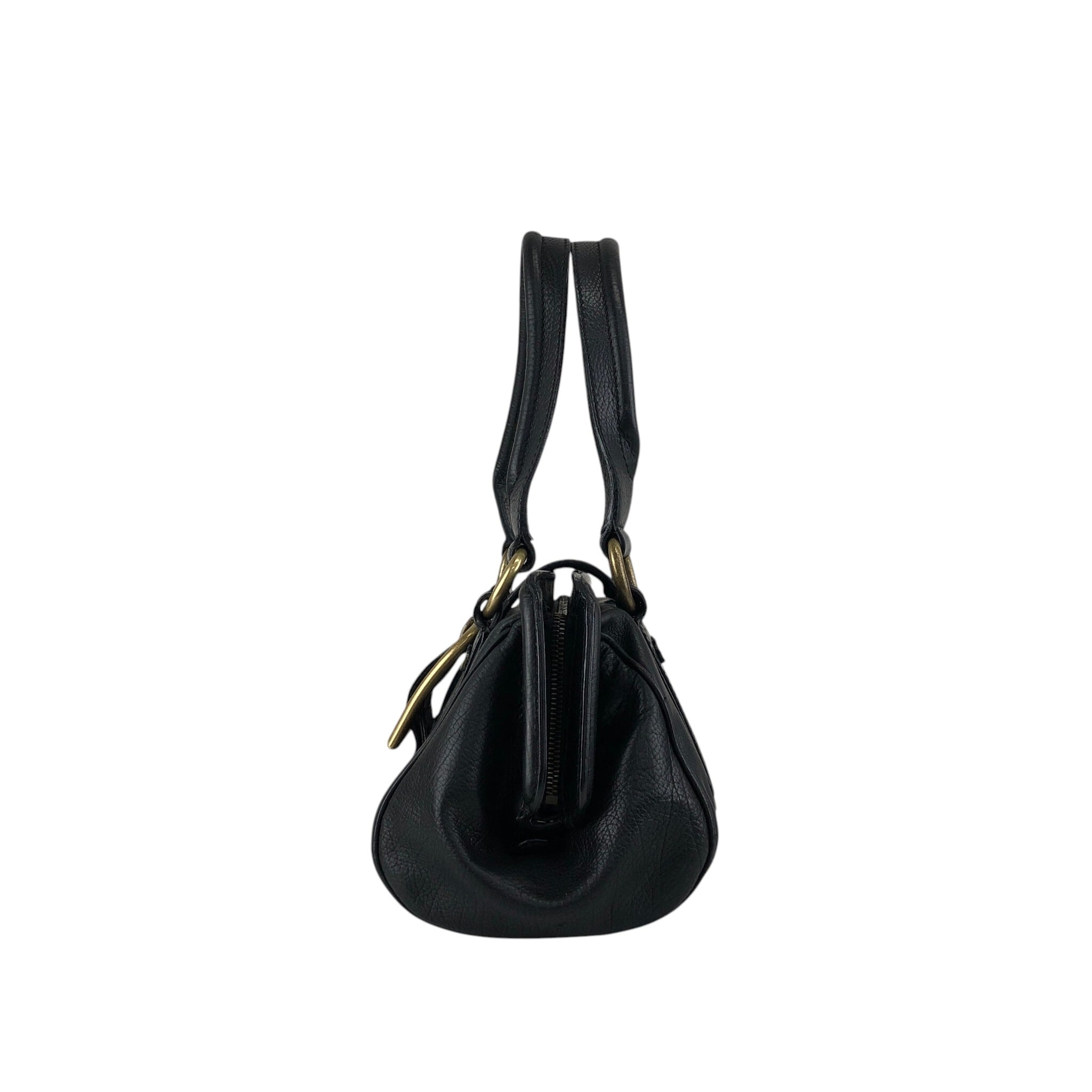 【美品】セリーヌ　ハンドバッグ　ミニボストン　サークル金具　レザー　ブラック　黒 CELINE セリーヌ ハンドバッグ ブラック フロントバックル レザー ミニ
