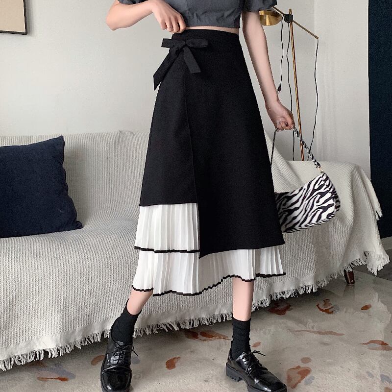 ブラックスカート スプリングオータムAラインロング 春物 秋物 試着室55075337490