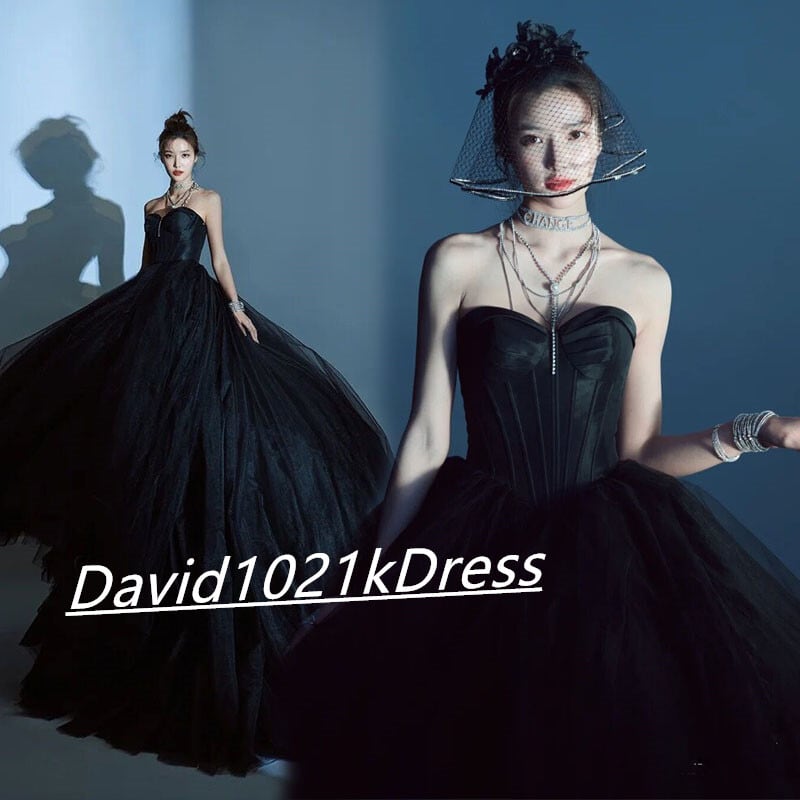 カラードレス 黑 写真撮影 ソフトチュール ベアトップ 2次会