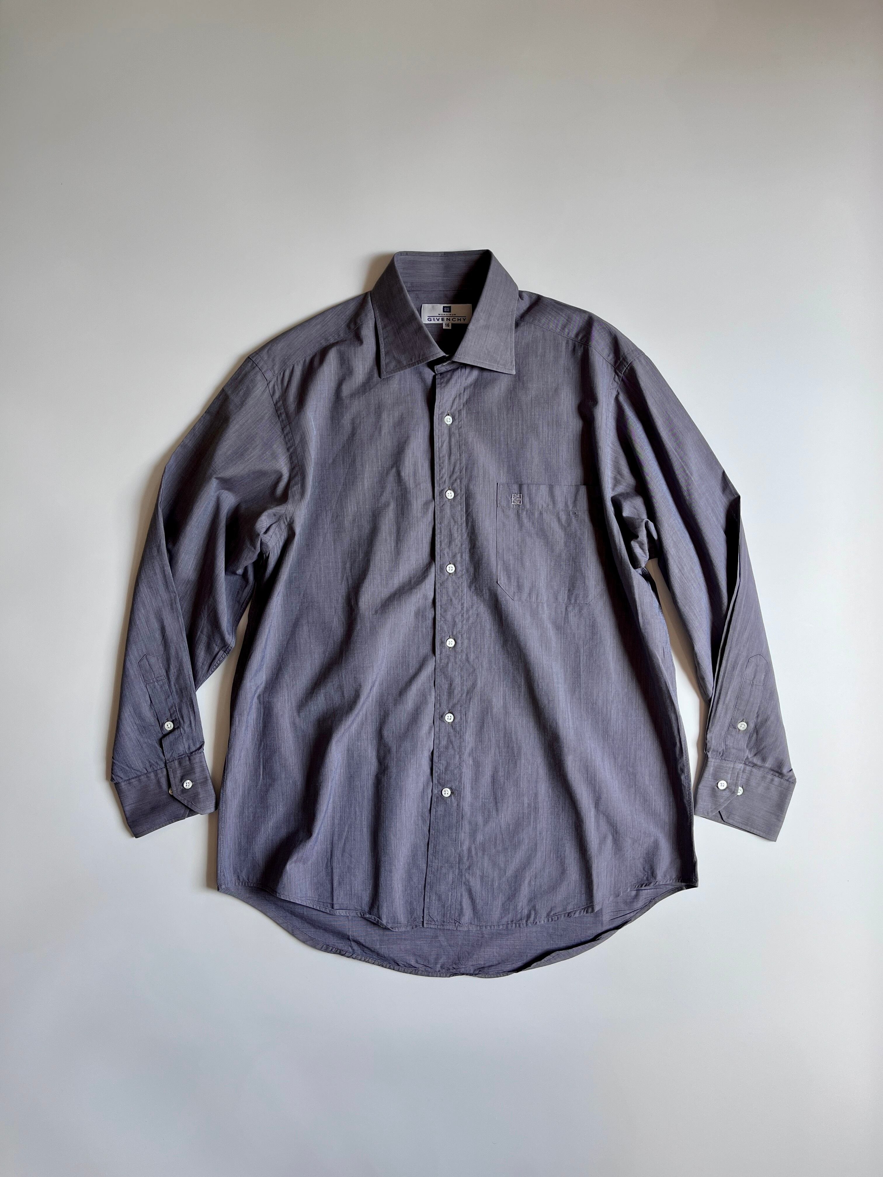 ジバンシィ GIVENCHY MONSIEUR 長袖シャツ|グレーパープル|16|古着 日本製 90年代