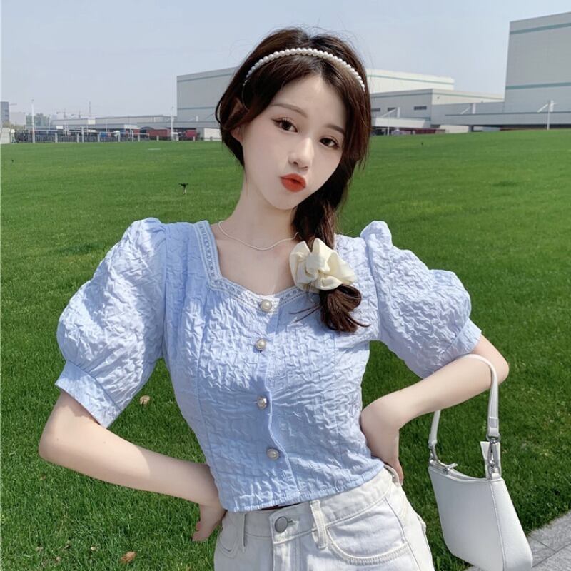 スリーブスリムブラウス サマーシャツ レディース 夏物 スクウェア YY-ファッション82583233920