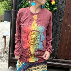 コットンしわ加工長袖トップス