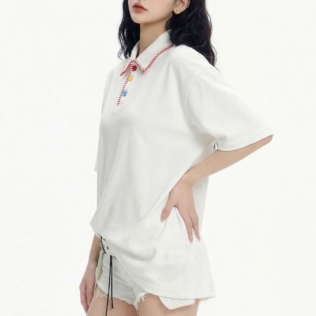 colorful button polo short-sleeve tee　カラフルボタンポロ半袖ティー　J1853