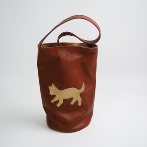 [Limited quantity] Bucket-shaped tote bag (cat patchwork/brown) oiled leather