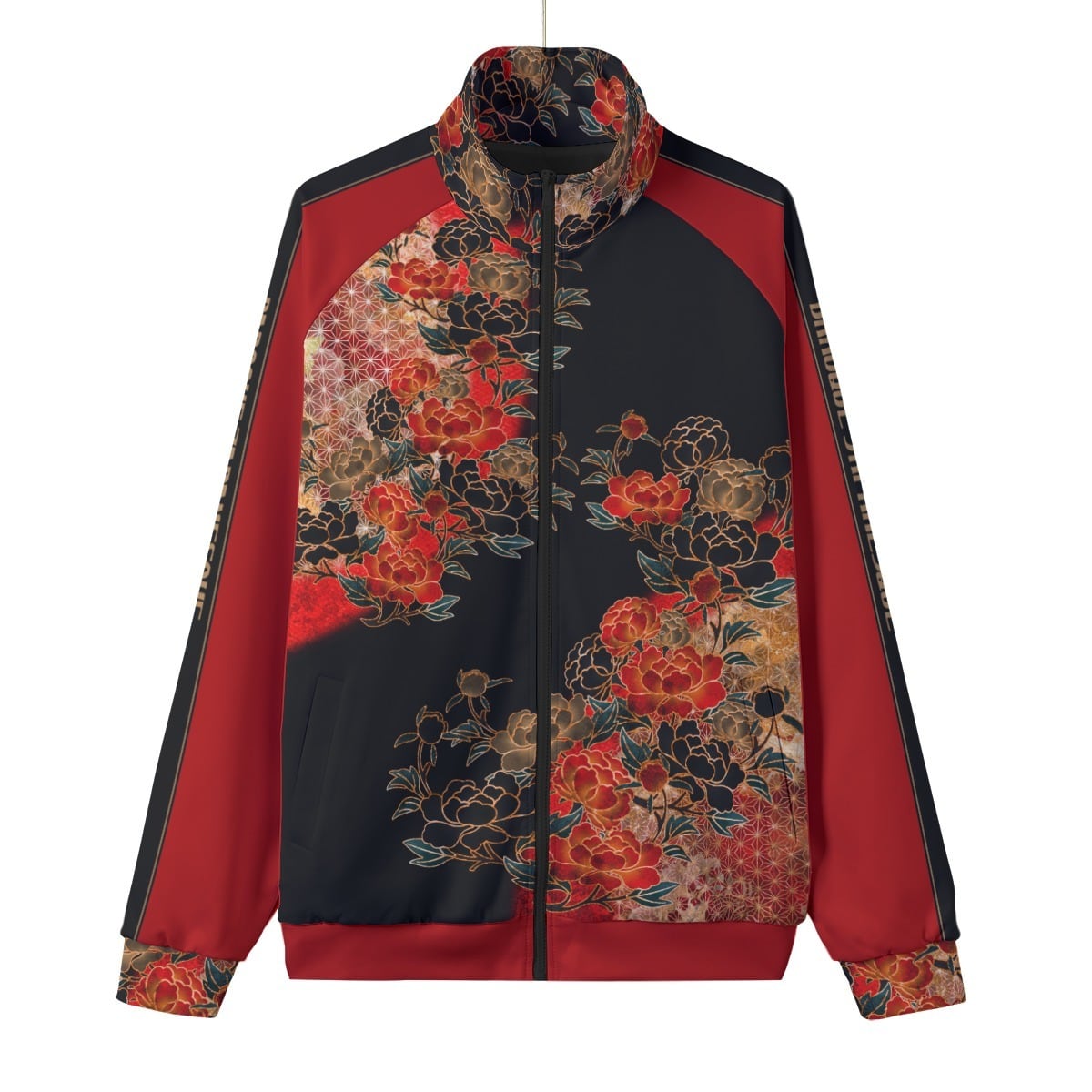 牡丹紋様 黒 和柄 スタンドカラージャケット 裏地付 | Baroque