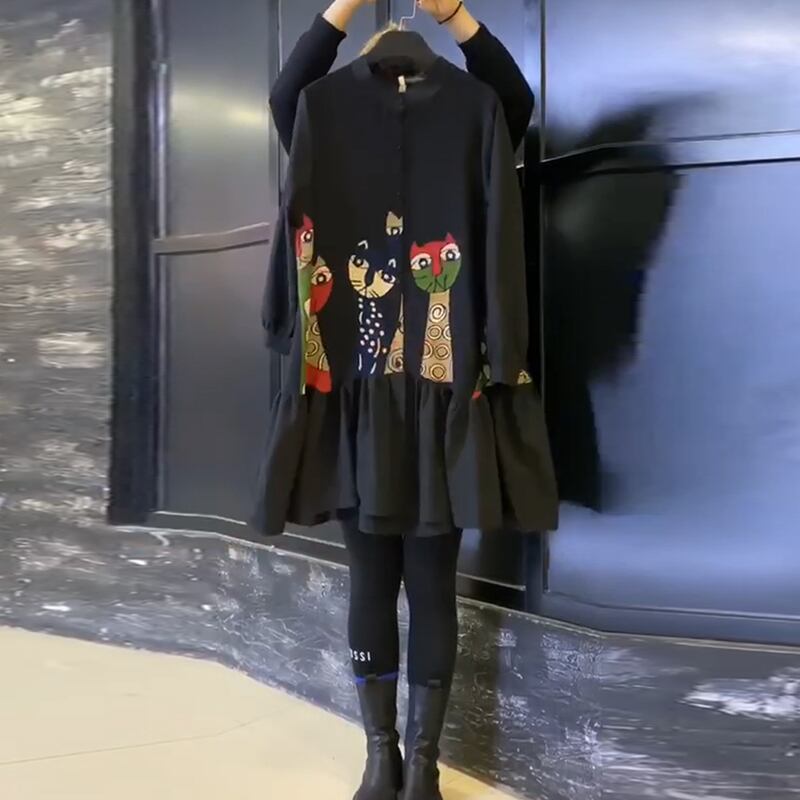 スプリングブレストパターンドレス 大きめサイズ 春物 ミックスインファッション69887867154