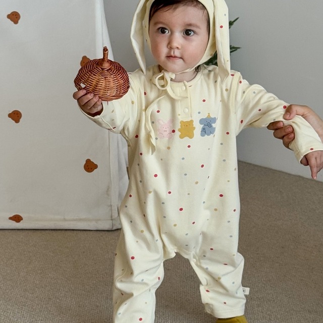 【BABY】韓国風ドット柄カートゥーンオールインワン