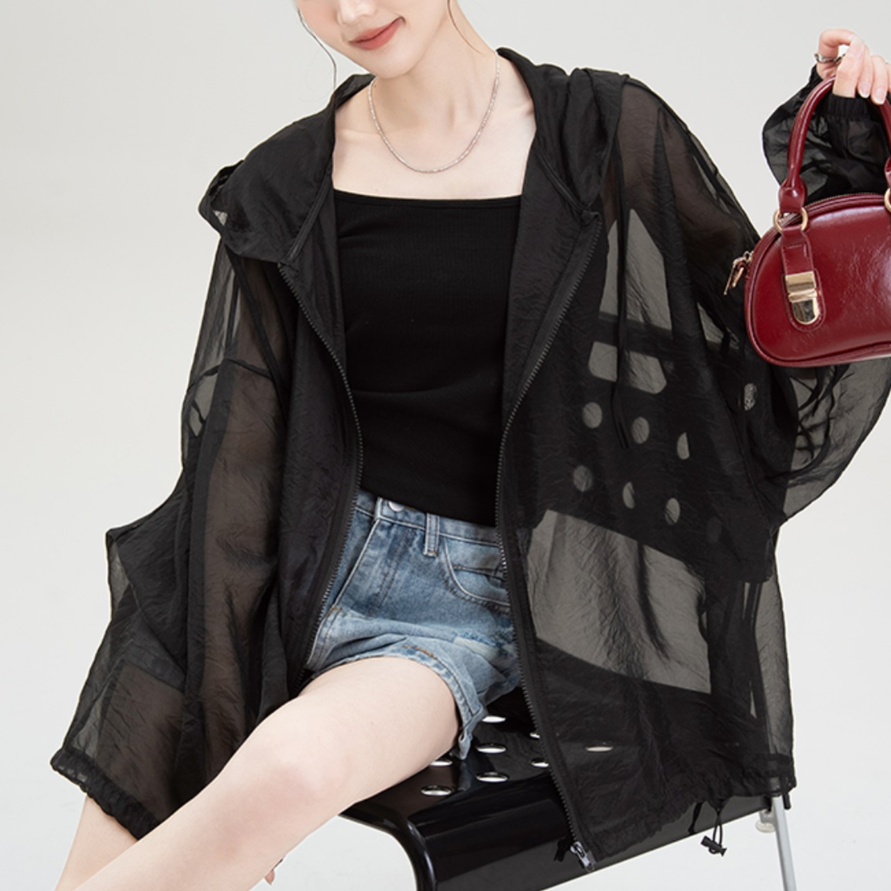 Hooded sheer cardigan (ME448)