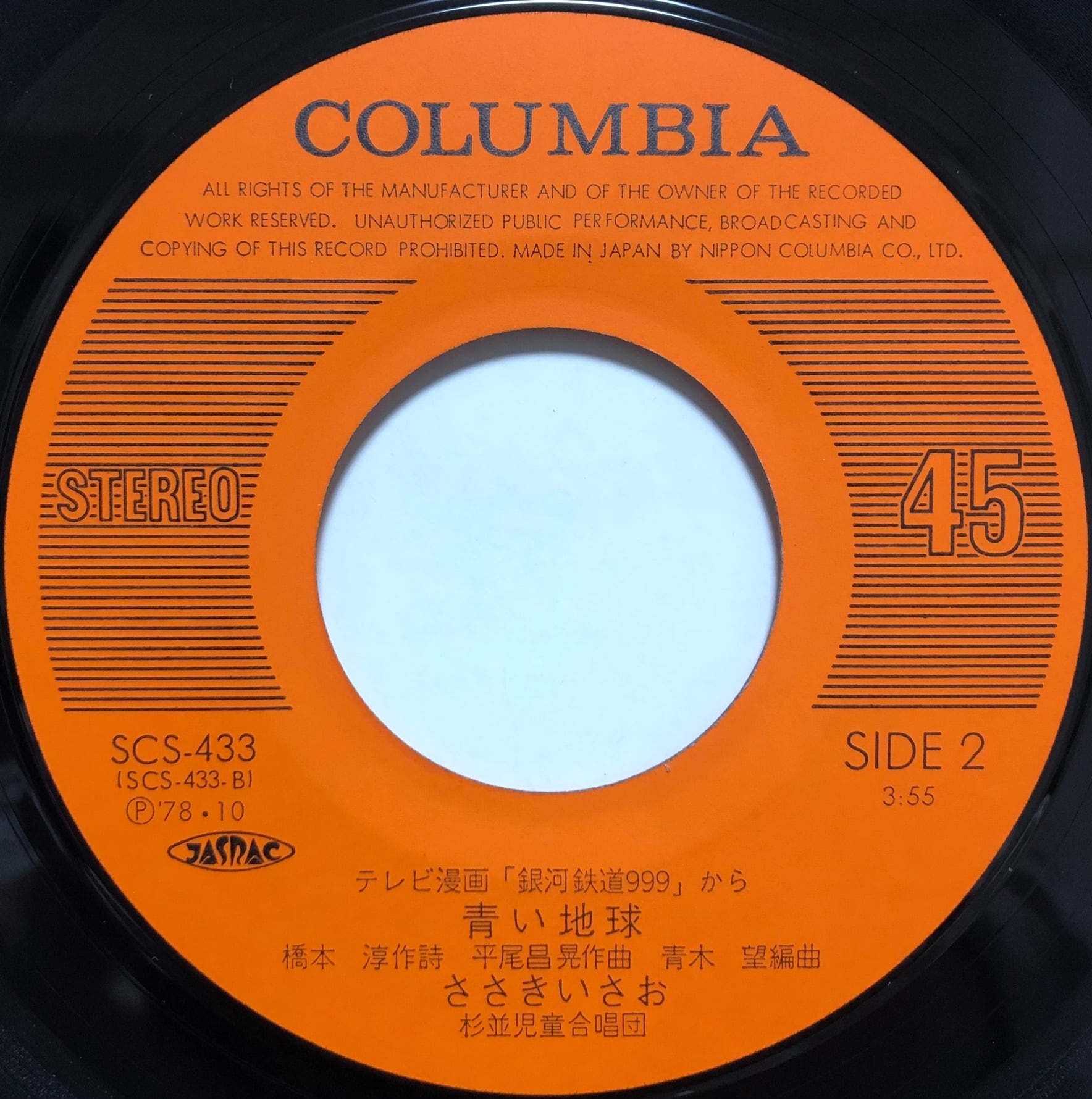 7”】ささきいさお、杉並児童合唱団 銀河鉄道999 / 青い地球 | VINYL