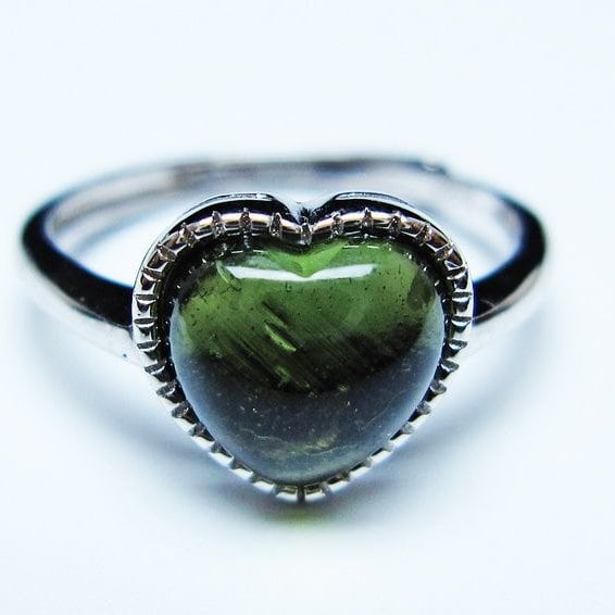 モルダバイト リング モルダウ石 指輪 ハート フリーサイズ 14号 一点物 メール便可 [M便 1/20] 199-719