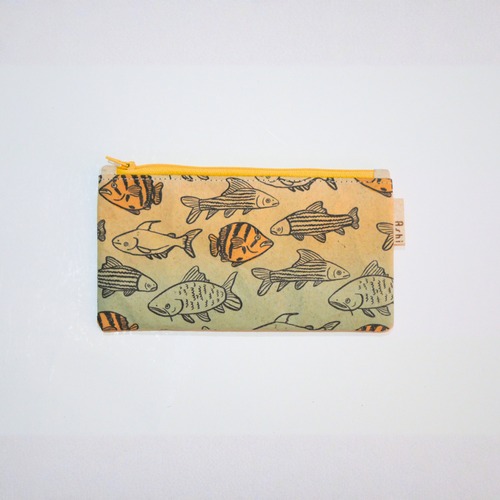 Ashi｜亜紙 Flat Pouch M＊ Cambodia Fishes 淡水魚柄 紙ポーチ バナナ ハンドメイド