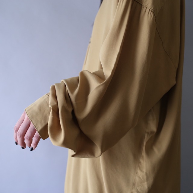 "刺繍" geometry design loose silhouette fry-front band-collar minimal shirt