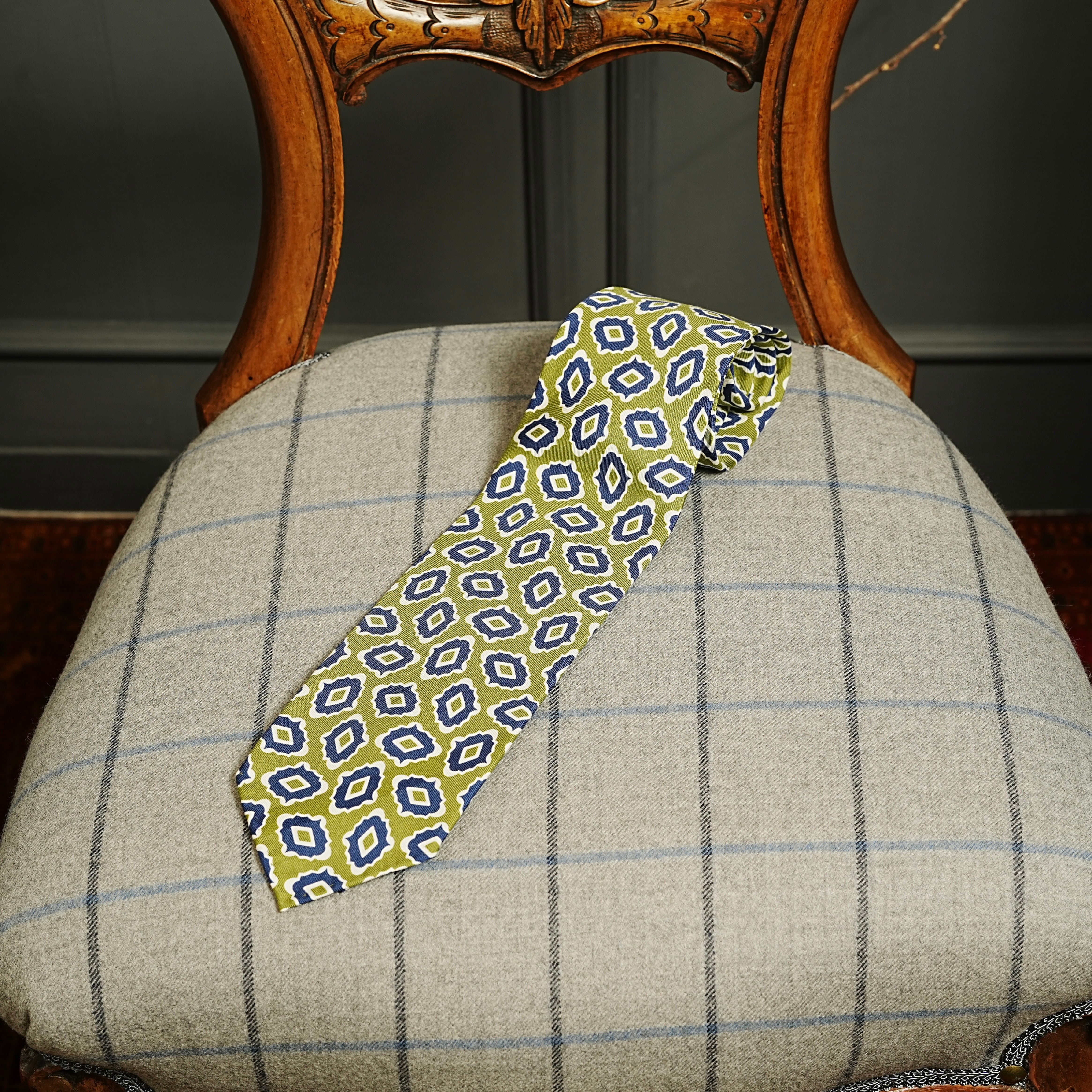 Printed tie Five Folds Green × Navy