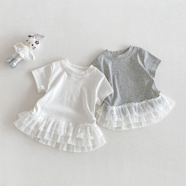 【BABY】ウエスト切替裾レースフリル半袖Tシャツ - 4
