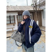 【暖かさUP】ストライプスタンドカラー 中綿ジャケット T1964